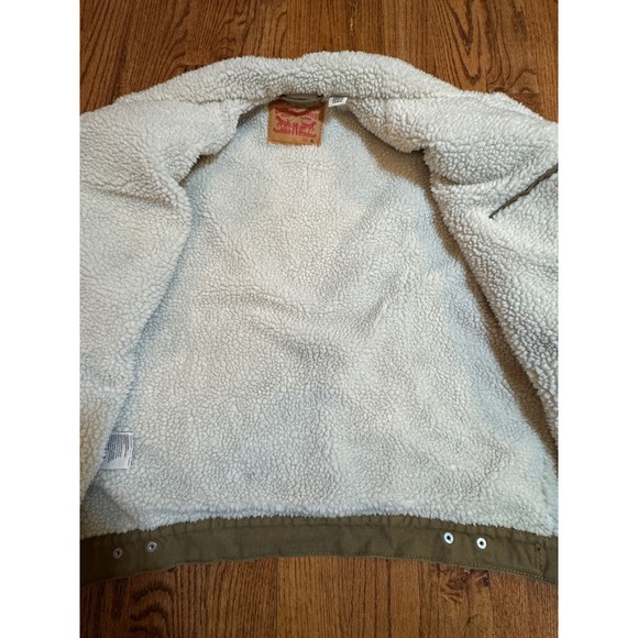 Levis Mens Sherpa Lined Trucker Jacket Olive Brown Canvas Size XL - Picture 8 of 12